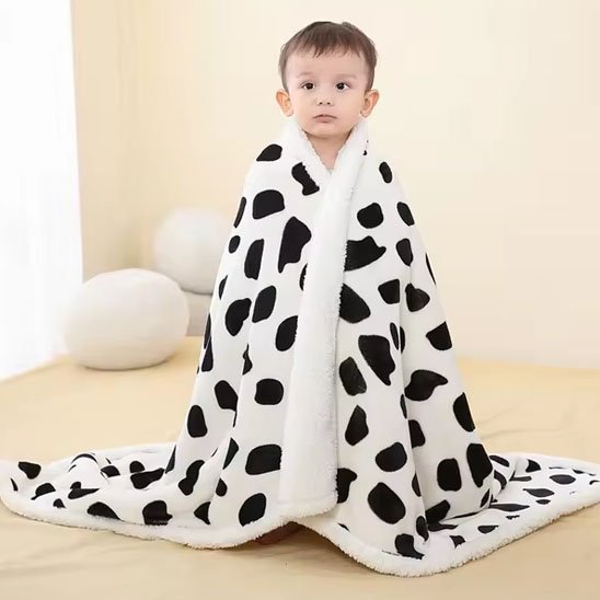 Bébé enveloppé dans une couverture à motif vache noir et blanc – couverture originale et confortable pour bébé